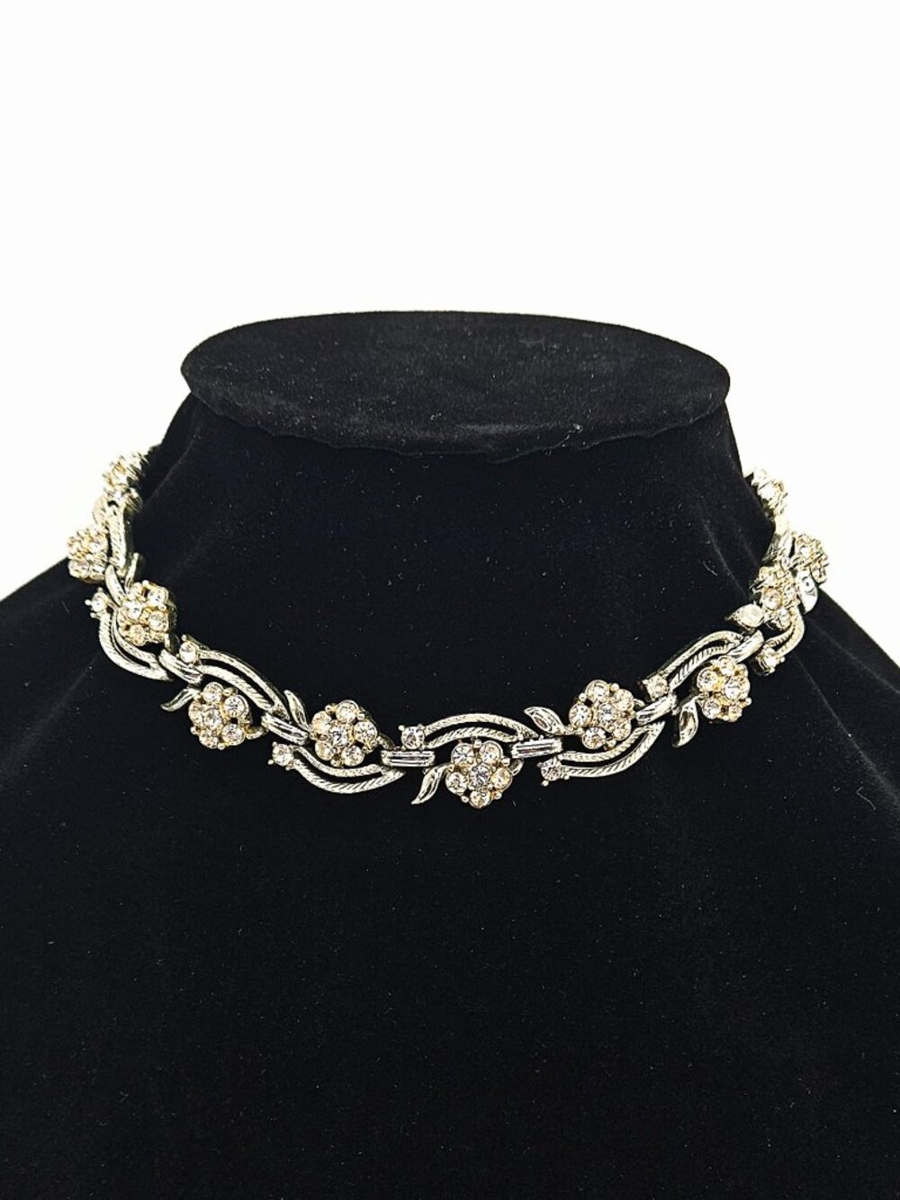 Vintage Silver Tone Rhinestone Link Necklace by Lister